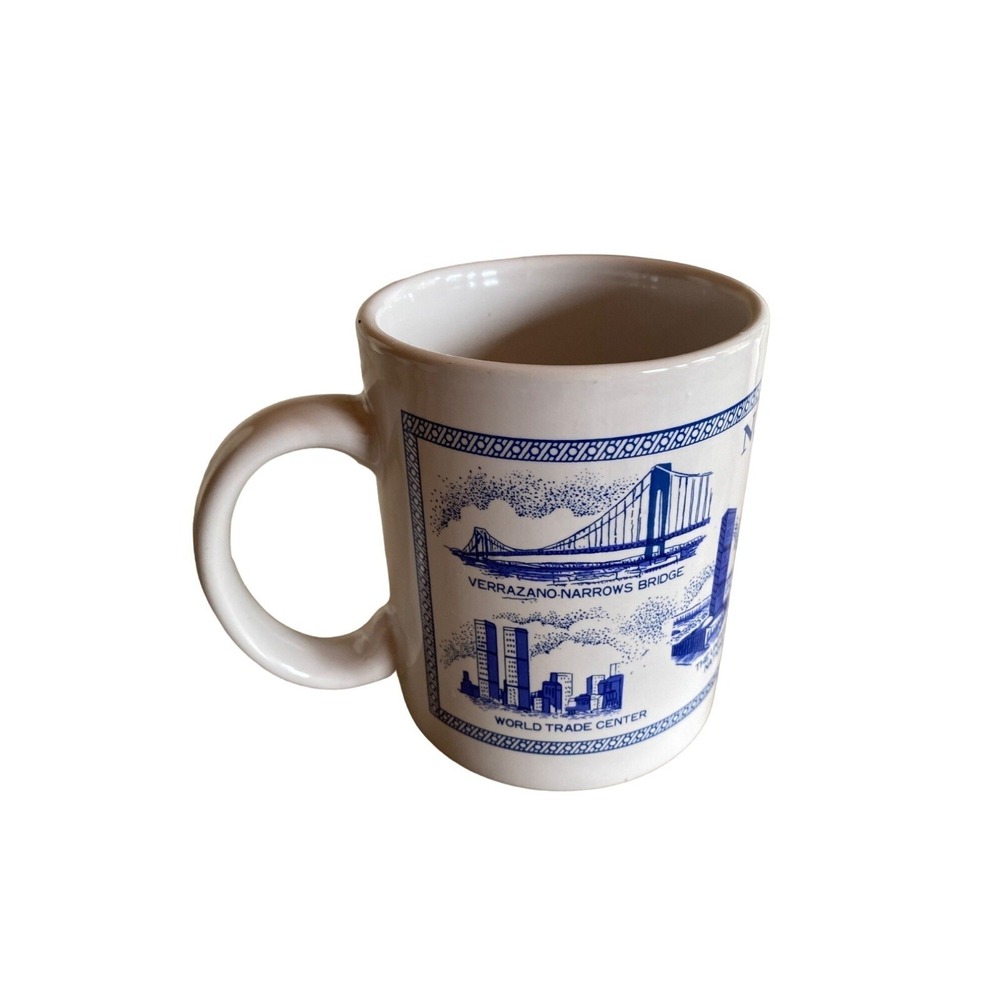 City Merchandise Mug White Blue New York City Landmarks Souvenir Vintage Style